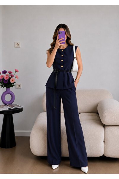 Ekim Store Set vestă cu nasturi și curea, pantaloni și blazer