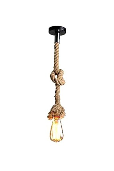 Generic Vintage Rope Hanging Ceiling Light Black/Brown 50cm