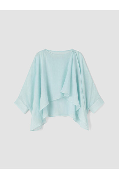 LC Waikiki LCW Modest Mavi Kayık Yaka Fırfırlı Asimetrik Kesim Bluz