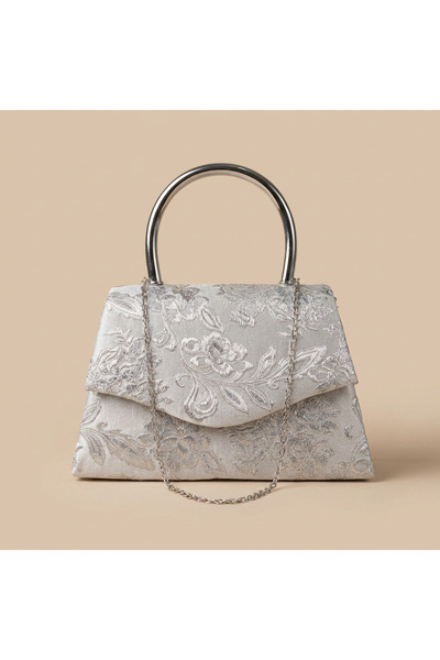 Letafia Valley Ethnic Pattern Glittery Shoulder Bag Silver