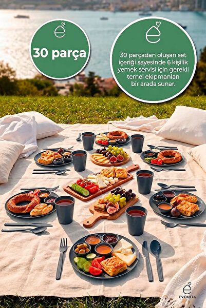 EVONİTA Piknik Seti 30 Parça Piknik Seti – Silindir Çantalı Kamp, Plaj, Bahçe...