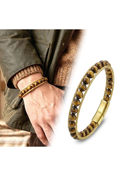 FM 💎   Premium Steel Rope and Titanium Locking Tiger's Eye Bracelet 31832B2D...