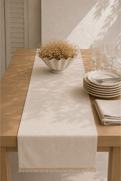 Typoniq Attitude Included Riviera 100% Cotton Runner Ecru 50X150 cm