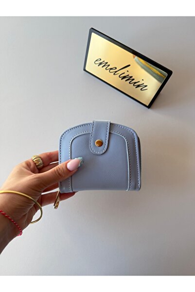 emelimin Baby Blue Zippered and Snap-Fastened Mini Women's Wallet with Card H...