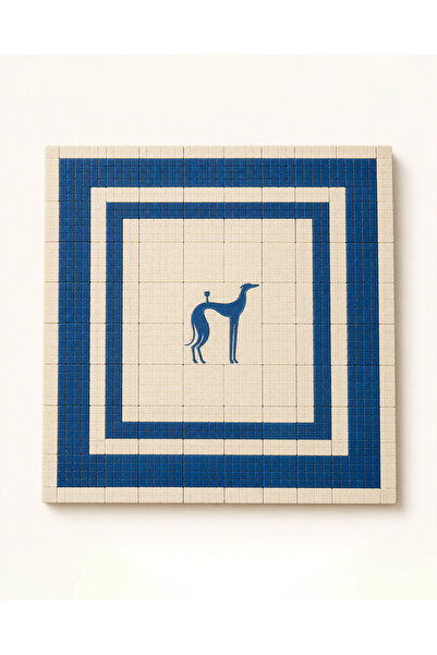vareva studio Dekoratif Yer Karosu Seti 60x60 cm Mavi Bej Geometrik Desenli 1...