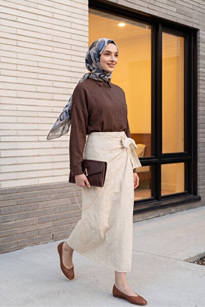 HİJABAYA Λινό πουκάμισο oversize με τσέπες στο πάνω μέρος και μακρύ πίσω μέρος