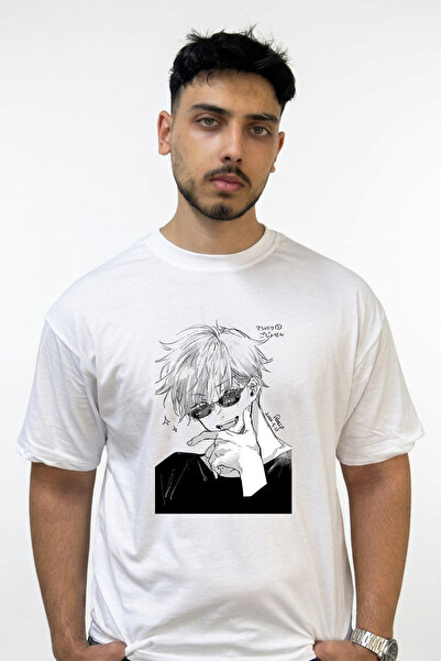Anetos Gojo Satoru_39 Design Printed Oversize White T-Shirt