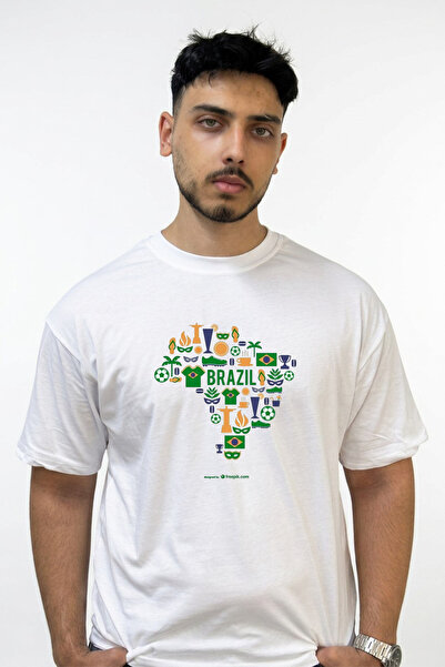 Anetos Brazil Icons Design Printed Oversize White T-Shirt