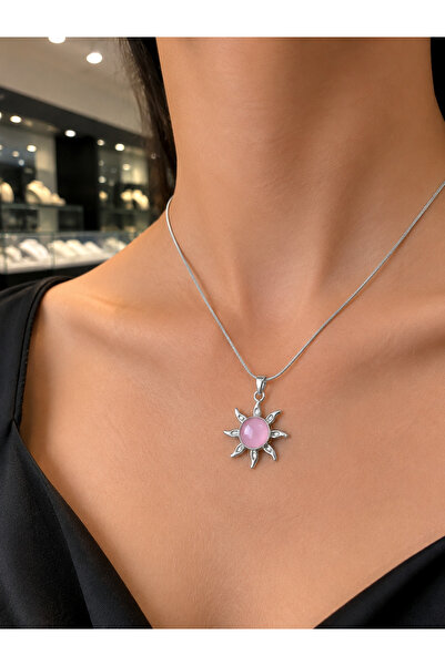 CAXBERN Pink Detailed Sun Snake Chain Necklace