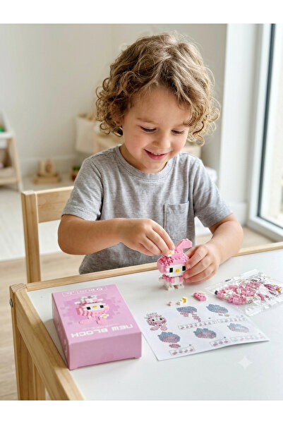 NOVAJOY Mini Blok Pembe Tavşan Figürlü Yapım Seti – Mikro Yapı Taşları Oyunca...