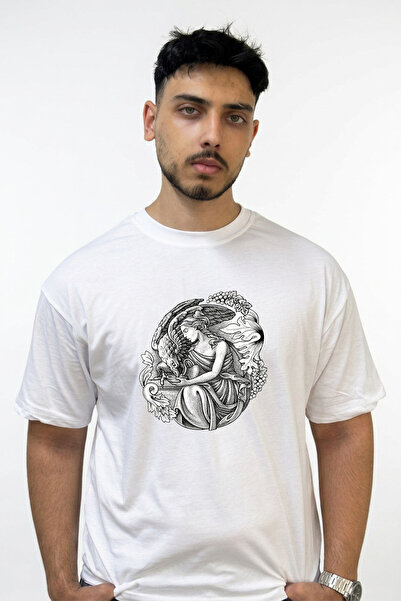 Anetos Hebe Eagle Design Printed Oversize White T-Shirt