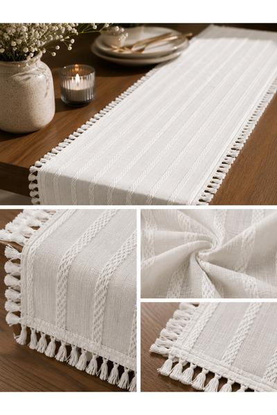 NINFA SOFT Jakarlı Keten Kumaş Tekli Runner