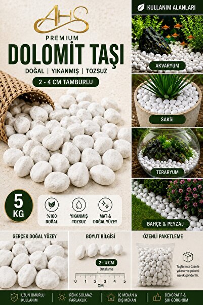 AHS Beyaz Dolomit Akvaryum Dekor Taşı 5 KG 2-4 CM Doğal Beyaz Akvaryum Çakılı...
