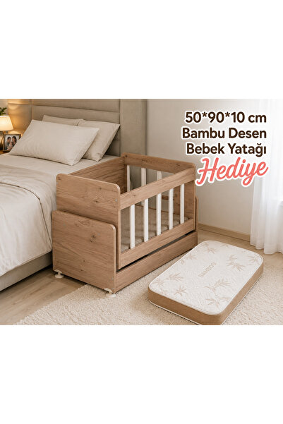 ZELMİRA 50*90 cm Anne Yanı Bebek Beşiği Portatif Ahşap Beşik Yenidoğan Beşiği...