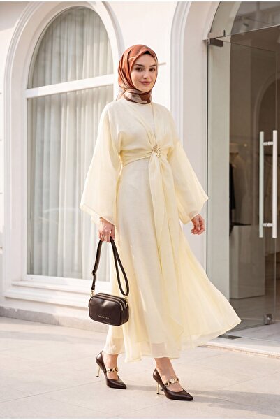 Modamorfo Long Tulle Modal Dress with Tie Bolero and Lining - Yellow