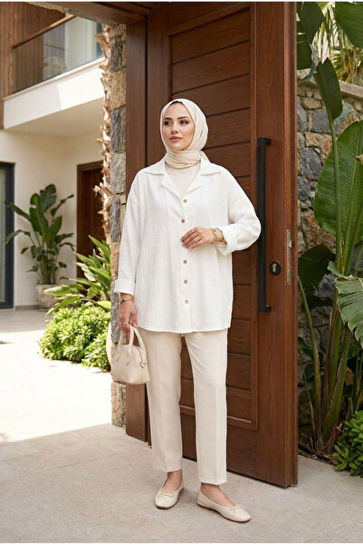 Kirazca Butik Women's Degaje Collar Crinkle Fabric Shirt