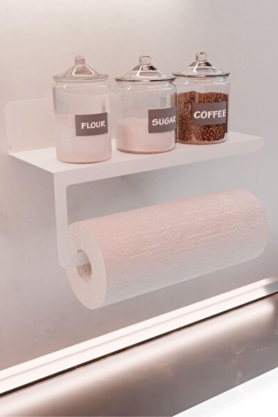 Empressco Ultra Strong Adhesive White Metal Spice Rack Shelf Towel Holder, Pa...
