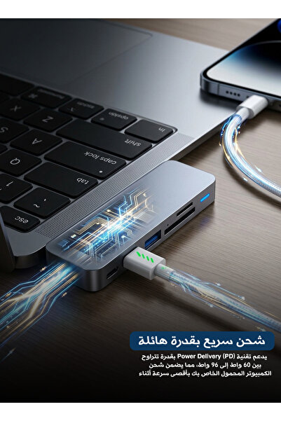Generic محول USB-C متعدد المنافذ مع شحن سريع PD، ومنافذ USB 3.0 و USB 2.0، وق...