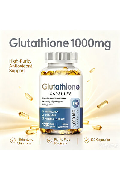 DHOP Glutathione Capsules 1000mg, Natural Antioxidant for Skin Whitening & Brightening, Anti-Aging Anti-Glycation, 120 Softgels Dietary Supplement