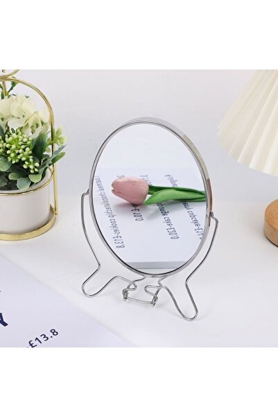 idei Oglindă Ovală Metal Cromat cu Două Fețe 15x19cm, Suport Sârmă Pliabil, O...