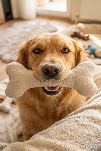 Minishopio Natural Raw Linen Tear-Resistant Dog Toy and Sleeping Pillow Bone ...