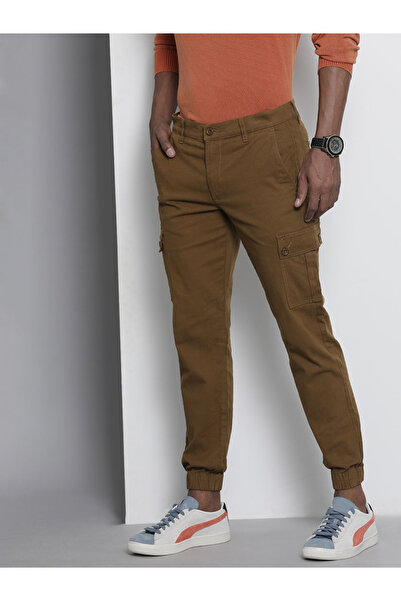 The Indian Garage Co By Styli Men Brown Slim Fit Solid Cargo Joggers