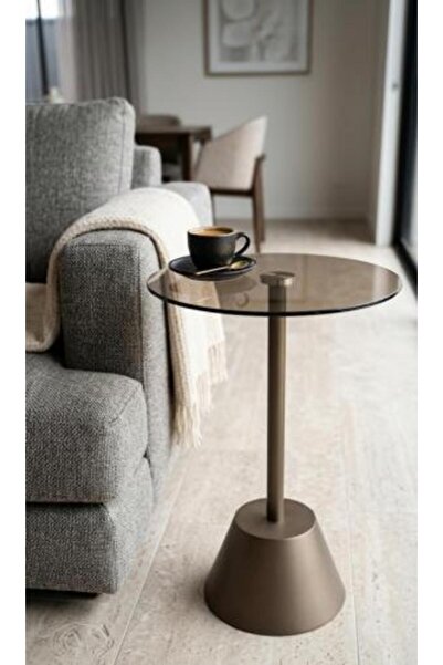TRENDİ Service table with copper base and brown glass top