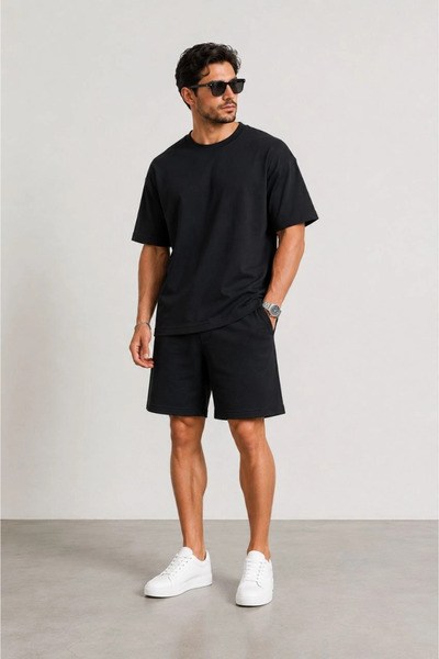 Asmedo Men's Premium Osy Modal Soft Textured T-Shirt and Pocket Shorts Set - ...