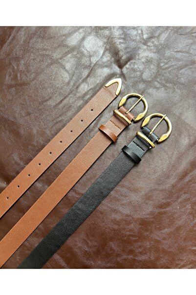 LİA KEMER 2-Pack Learn Round Gold Buckle Model Jacket Belt Dress Belt Trouser...