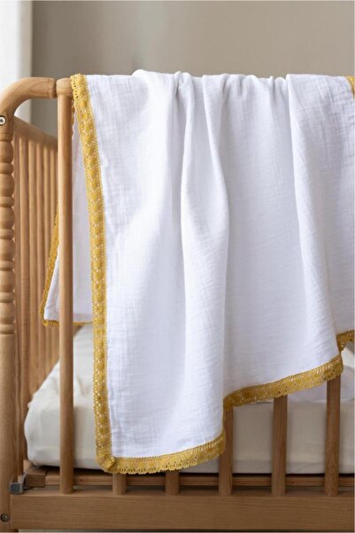 Çeyiz Diyarı Cotton Scalloped Baby Blanket 80X100 cm White