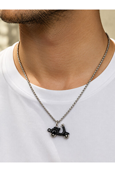 HER ŞEY NOTA www.herseynota.com Black Moving Wheel Vespa Pendant with Stainle...