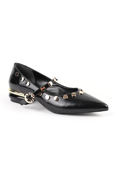 Libero Women's Babet Black Shiny Patent Leather Pointed Toe Metal Encapsulate...