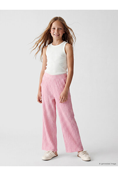 LC Waikiki Vizyon New Season Textured Wide-Leg Girls' Sweatpants