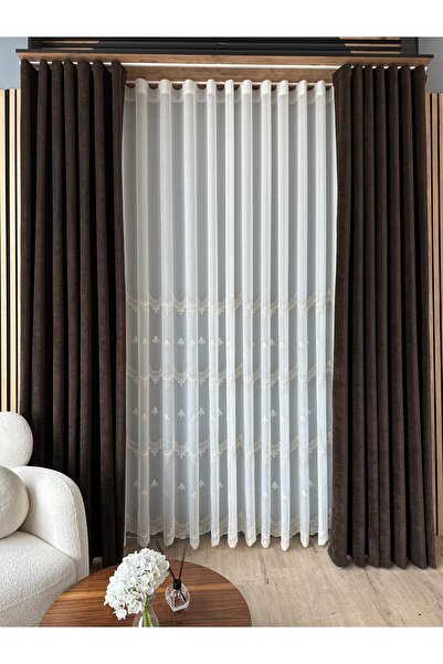ArasyaHome Perdea din In cu Broderie Elegantă Crem/Auriu 25pr139