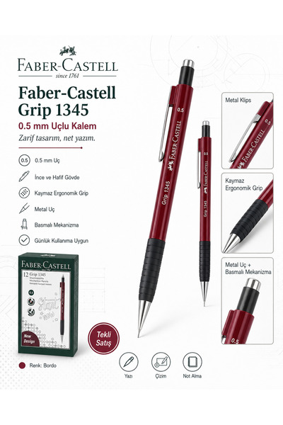 Faber Castell Faber-Castell 1345 0.5 mm Mekanik Uçlu Kalem – Ergonomik Kaymaz...
