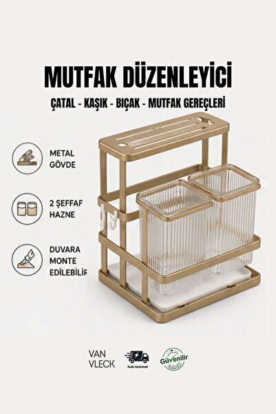 VAN VLECK Mutfak Düzenleyici Kaşık Çatal Bıçak Standı – Tezgah Üstü Kaşıklık,...