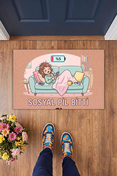 Charmbi Sosyal Pil Bitti Kapı Önü Paspası 40x60 Dijital Baskılı Modern Dekora...