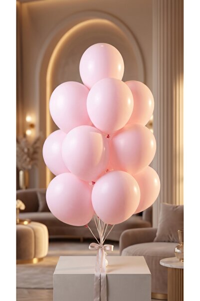 Öz-bal 7 Adet Mat Görünümlü Pastel Toz Pembe Balon Seti Baby Shower Nişan Par...