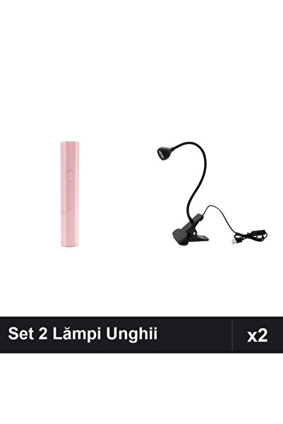 NAİLS Set 2 Lămpi LED Unghii: Hexagonală Roz + Flexibilă 3W cu Clemă USB
