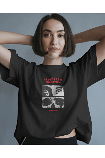 buzagi tasarım ürünleri Sadly Been Forgotten Unisex Black Oversize T-Shirt