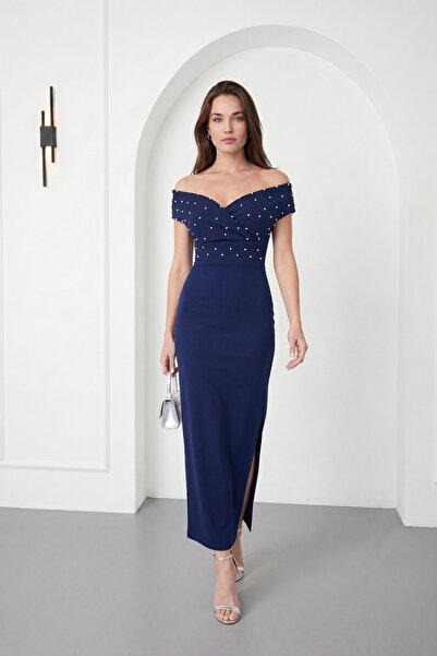Lafaba Rochie de seară pentru femei, albastru marin, croială strânsă, cu deco...