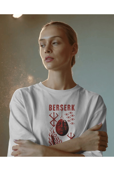 buzagi tasarım ürünleri تي شيرت أبيض كبير الحجم للجنسين من Berserk