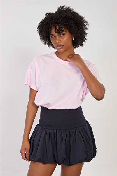 BARRELS AND OIL Women's stand collar low sleeve oversize t-shirt - dusty pink