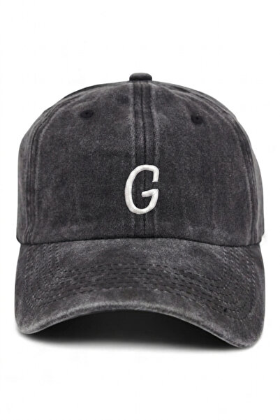 ŞapkaMania Black Embroidered Washable Vintage Unisex Hat with Letter g
