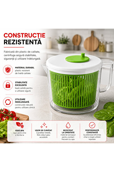 TnsAround Uscător pentru salată, fructe și legume cu centrifugă de 2,5L, coș de scurgere interior, plastic rezistent