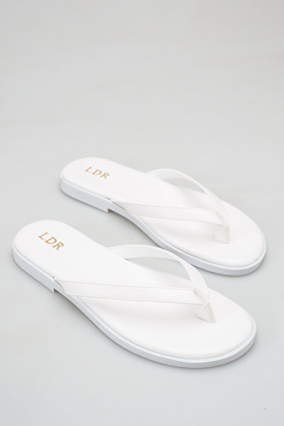 LDR Women's White Patent Leather Flat Flip-Flops