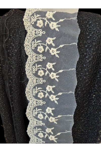 DUAYEN tül üzeri işleme güpür dantel harika desen 1 metre (ham pamuk renk)