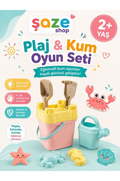 SAZE 🌊 Şaze Shop Büyük Boy Kale Kova Plaj Oyun Seti 2+ Yaş Kum ve Deniz Oyun...