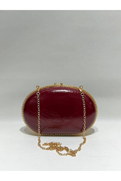 womenacs Burgundy Color Rustic Material Design Evening Dress Clutch Chain Str...
