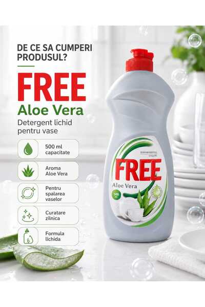 FREE Detergent de vase Aloe Vera, detergent lichid, 500 ml